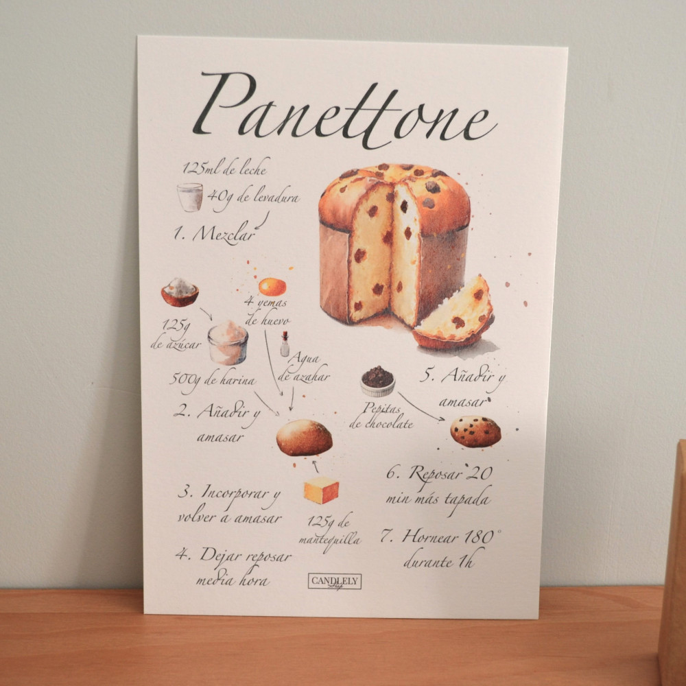 Print acuarela Panettone (A4) | Receta ilustrada | Candlely shop